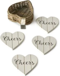 Riviera Maison Onderzetters Voor Glazen - Rustic Rattan Heart Coasters - Bruin